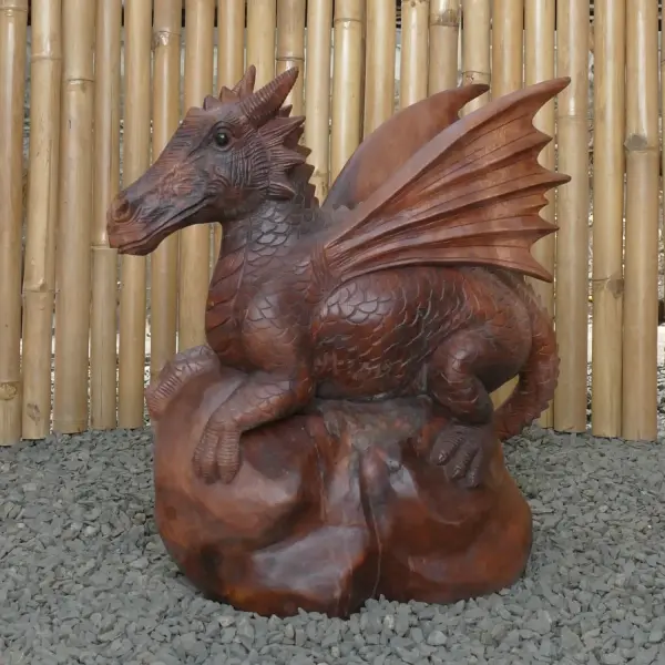 Product image 1 of the product “Dragon with leg lifted on the right made from suar wood, about 50cm Height ”